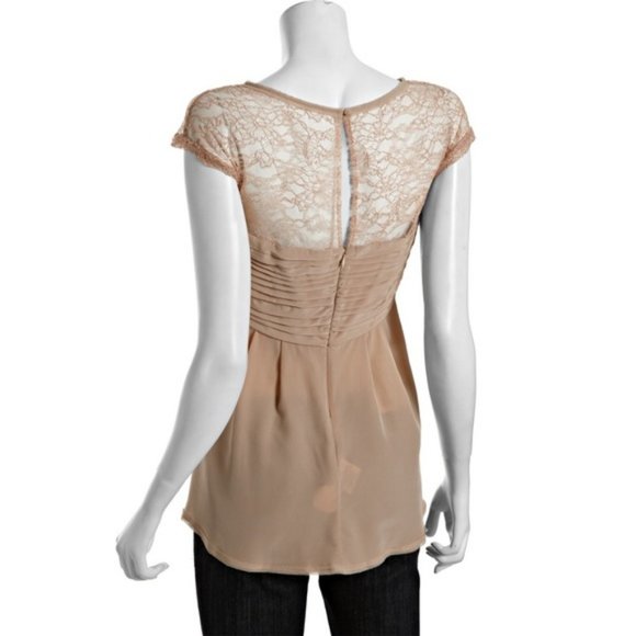 BCBGMAXAZRIA Nude Silk Shelly Draped Lace Blouse - Picture 2 of 4